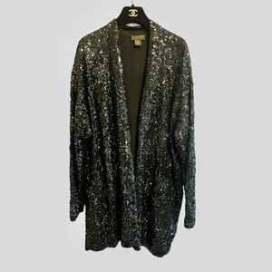Donna Karen New York Essentials Black Sequin Cardigan